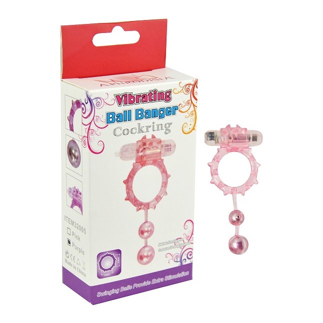 Фиолетовое виброкольцо с 2 утяжеляющими шариками Ball Banger Cock Ring