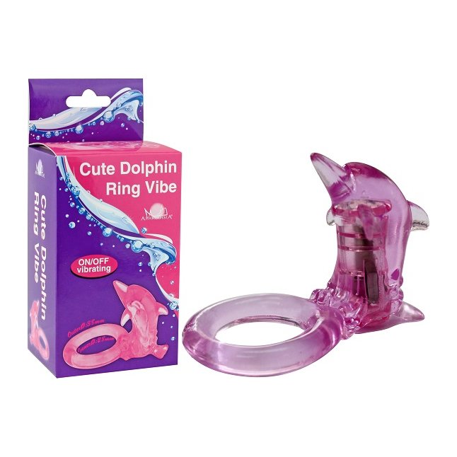 Фиолетовое эрекционное кольцо с клиторальным стимулятором-дельфином