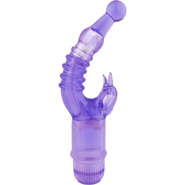 Фиолетовый вибратор с клиторальным стимулятором Crystal Naughty Dolphin
