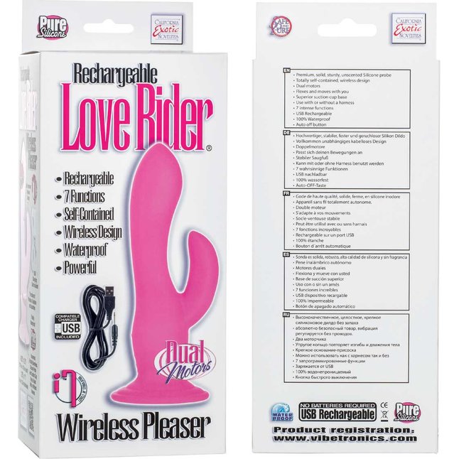 Розовый двухголовый вибратор-насадка Rechargeable Love Rider Wireless Pleaser - 19 см - Love Rider. Фотография 2.