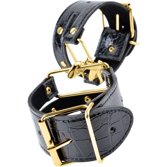 Черные с золотом наручники Cuffs - Fetish Fantasy Gold. Фотография 3.