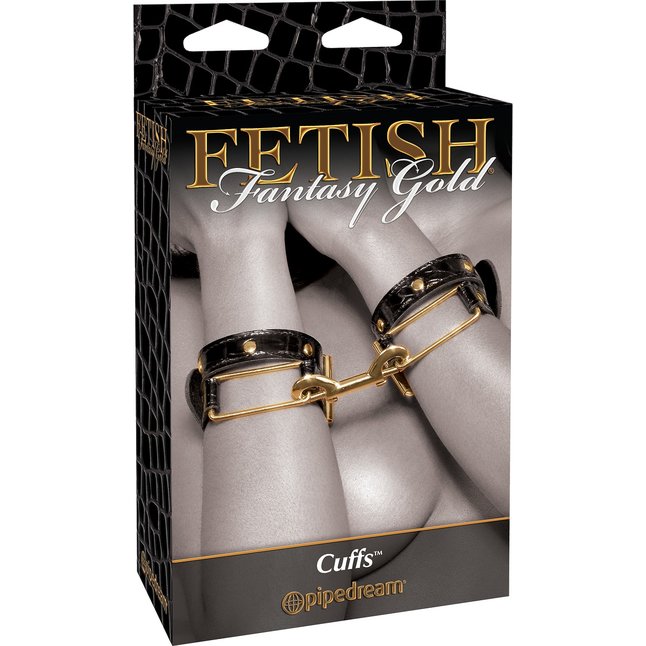 Черные с золотом наручники Cuffs - Fetish Fantasy Gold. Фотография 4.