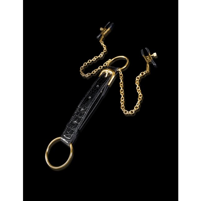 Кольцо на пенис Cockring Nipple Clamps с зажимами на соски - Fetish Fantasy Gold