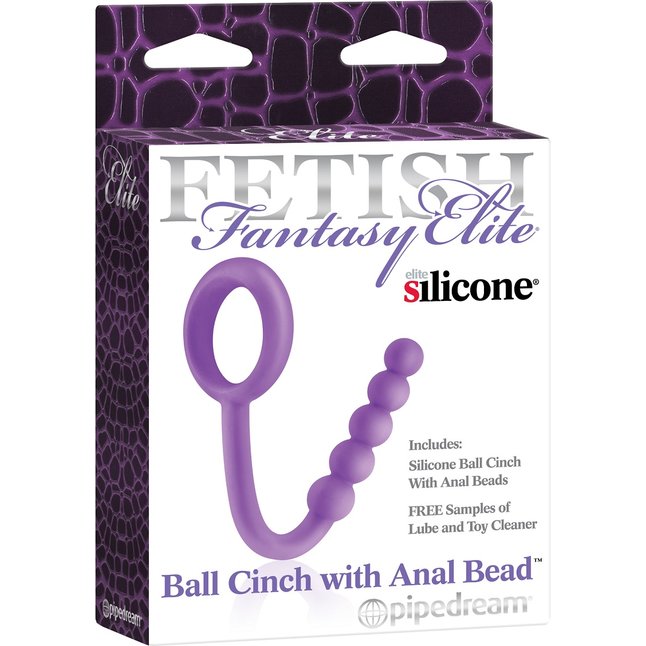 Фиолетовое эрекционное кольцо Ball Cinch with Anal Bead с анальной цепочкой - Fetish Fantasy Elite. Фотография 3.