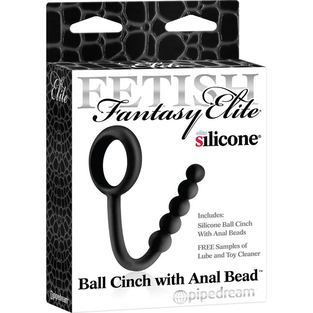 Черное эрекционное кольцо Ball Cinch with Anal Bead с анальной цепочкой - Fetish Fantasy Elite. Фотография 2.