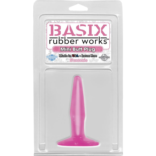 Маленькая розовая анальная пробка Basix Rubber Works Mini Butt Plug - 10,8 см - Basix Rubber Works. Фотография 2.