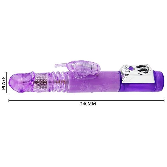 Фиолетовый вибратор с клиторальной бабочкой, ротацией и движением Up/Down - 24 см. Фотография 4.