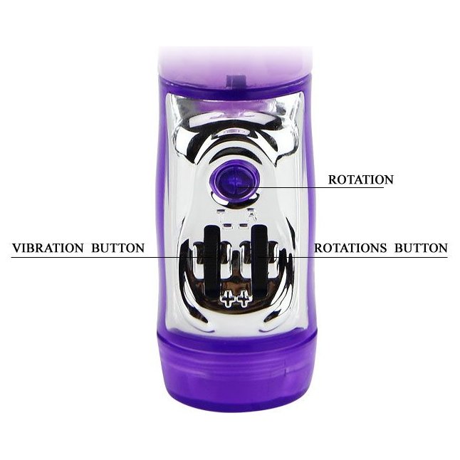 Фиолетовый вибратор с клиторальной бабочкой, ротацией и движением Up/Down - 24 см. Фотография 5.