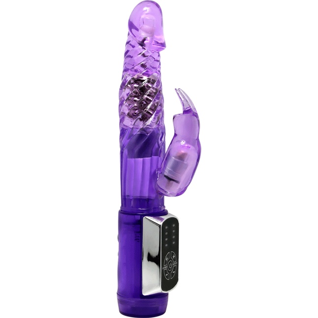 Фиолетовый вибратор с клиторальным стимулятором и ротацией - 21,5 см
