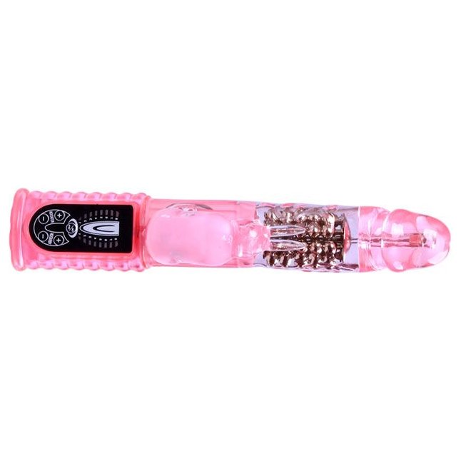 Розовый вибратор-ротатор с клиторальным зайчиком - 25,5 см.. Фотография 3.