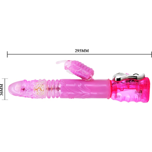 Розовый виброротатор с клиторальным стимулятором и возвратно-поступательным движением - 29,5 см. Фотография 4.