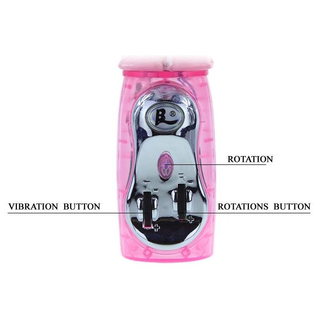 Розовый вибратор-ротатор с бусинами и клиторальным стимулятором - 26 см. Фотография 5.