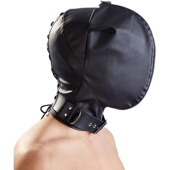 Двухслойный шлем-маска с отверстиями для глаз и рта - Fetish Collection. Фотография 5.