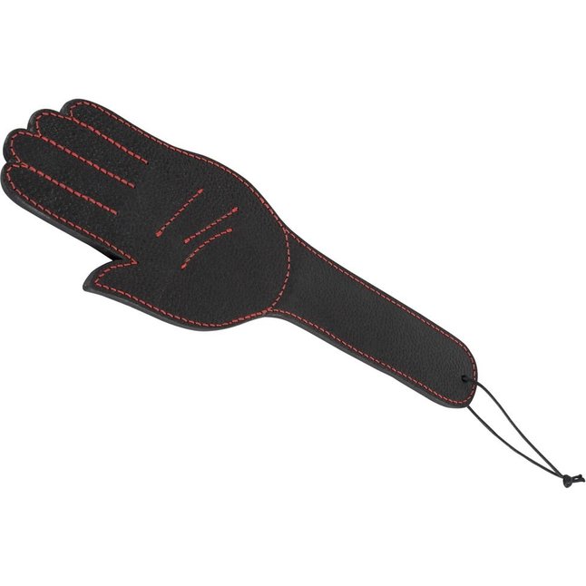 Чёрная шлёпалка Slapper Hand в виде ладошки с контрастной строчкой - 30 см - Bad Kitty