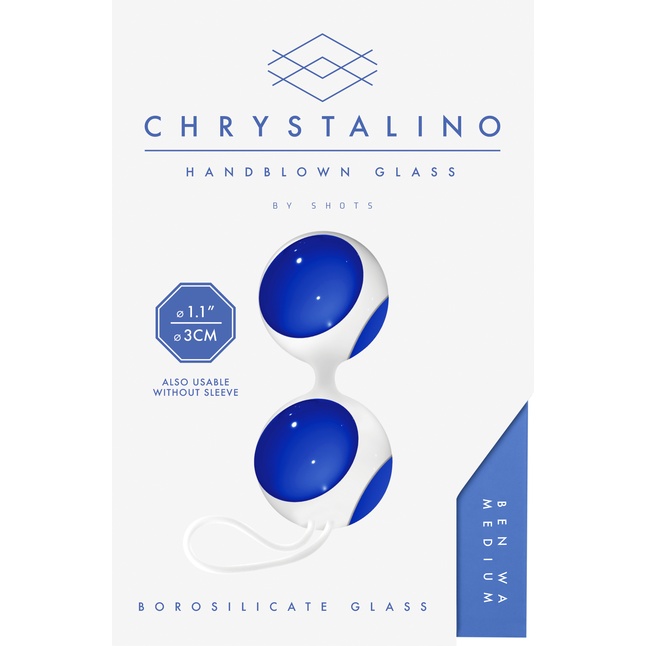 Синие стеклянные вагинальные шарики Ben Wa Medium в белой оболочке - Chrystalino. Фотография 7.