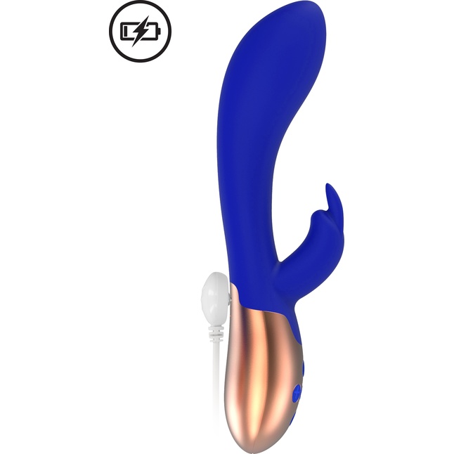 Синий вибратор Opulent с функцией нагрева и клиторальной стимуляцией - 20 см - Elegance. Фотография 8.