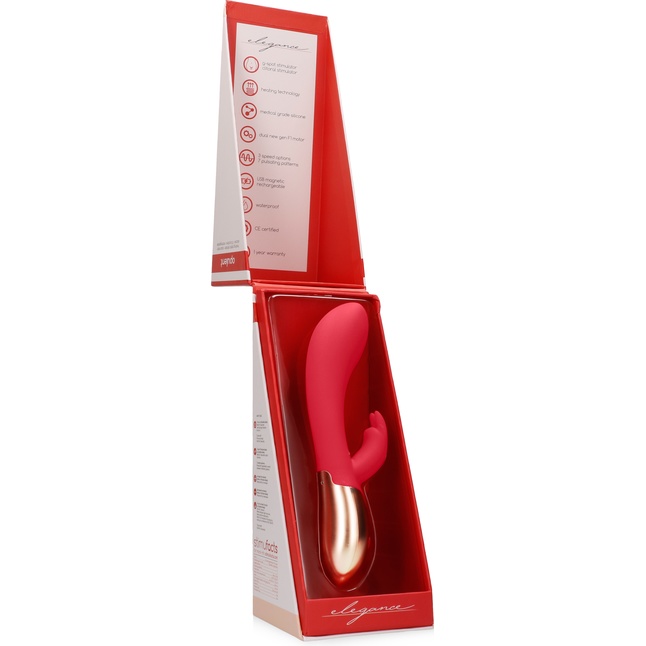 Красный вибратор Opulent с функцией нагрева и клиторальной стимуляцией - 20 см - Elegance. Фотография 5.