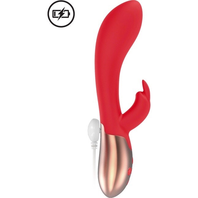 Красный вибратор Opulent с функцией нагрева и клиторальной стимуляцией - 20 см - Elegance. Фотография 8.