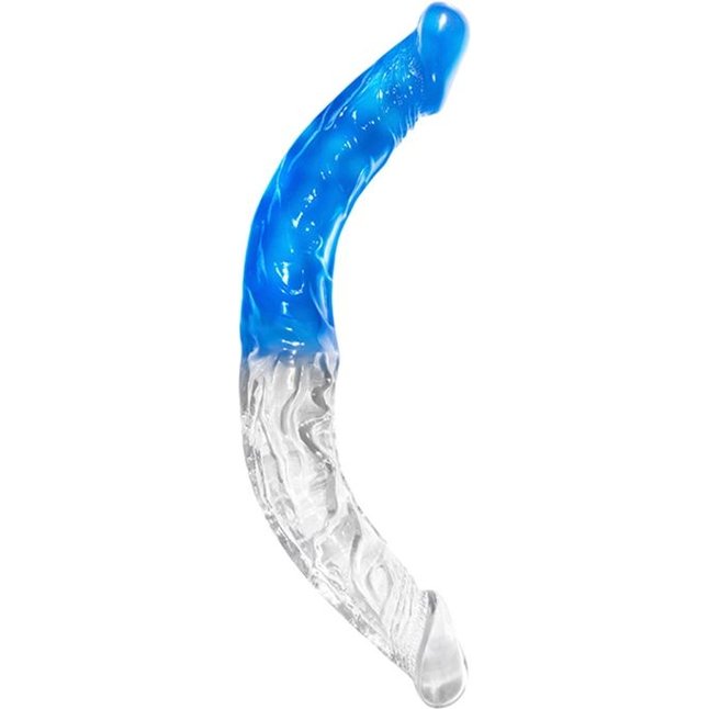 Прозрачно-голубой двусторонний фаллоимитатор - 33 см