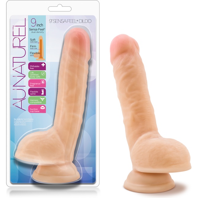 Телесный фаллоимитатор 9 Inch Sensa Feel Dildo - 22,8 см - Au Naturel. Фотография 2.