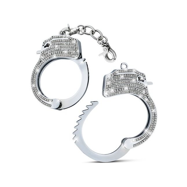 Серебристые наручники со стразами Bling Cuffs - Temptasia. Фотография 5.