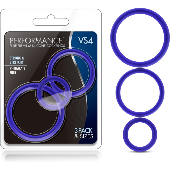 Набор из 3 синих эрекционных колец VS4 Pure Premium Silicone Cock Ring Set - Performance. Фотография 2.