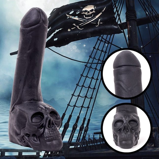 Черный фаллоимитатор-гигант с черепом Cock with Skull - 28 см. Фотография 3.