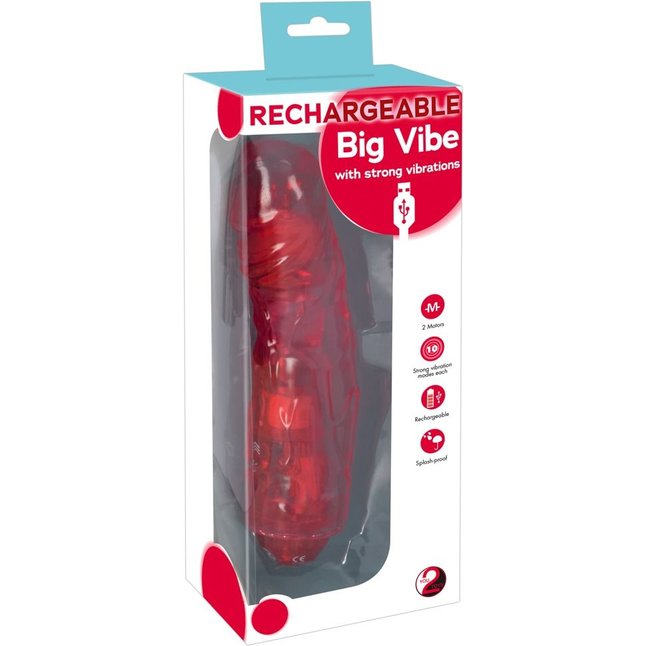 Красный вибромассажер Rechargeable Big Vibe - 23,3 см - You2Toys. Фотография 2.