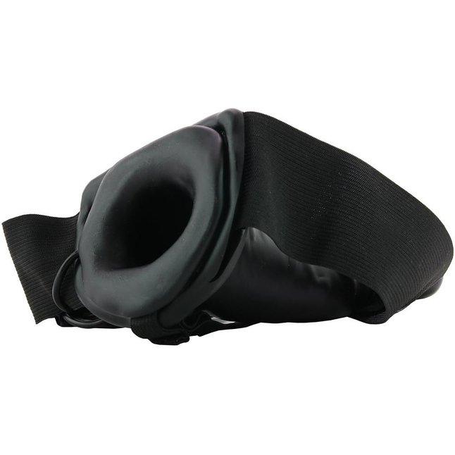 Чёрный полый страпон с вибрацией Unisex Vibrating Hollow Strap-On - 14 см. Фотография 7.