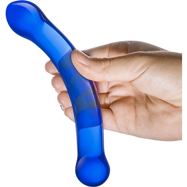 Синий изогнутый фаллоимитатор Curved G-Spot Glass Dildo - 16 см. Фотография 3.