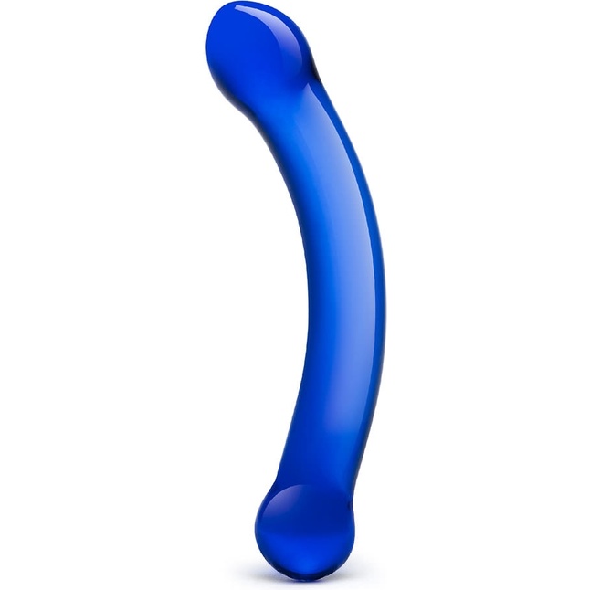 Синий изогнутый фаллоимитатор Curved G-Spot Glass Dildo - 16 см