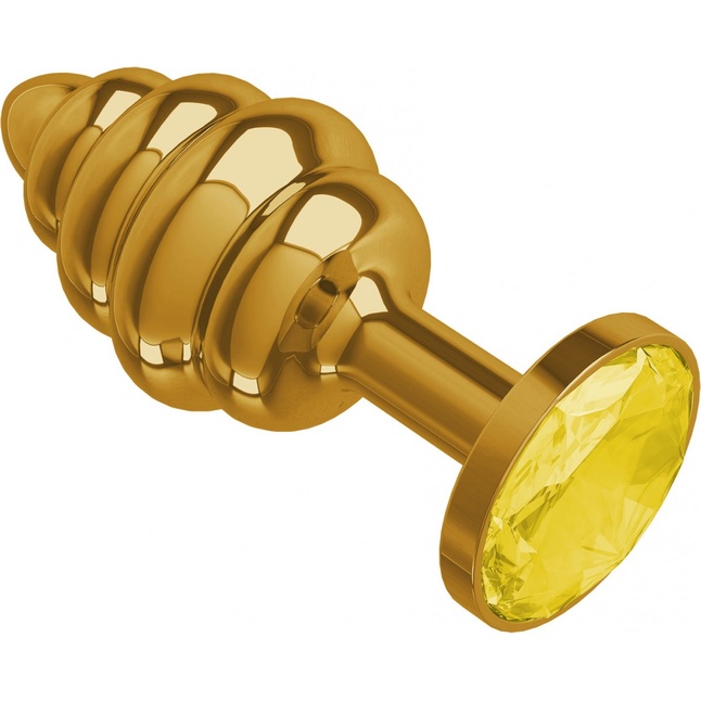 Золотистая спиралевидная анальная пробка с желтым кристаллом - 7 см - Анальные втулки с кристаллом. Фотография 2.