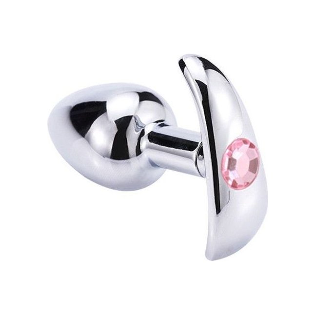 Серебристая анальная пробка для ношения с нежно-розовым кристаллом - 7 см