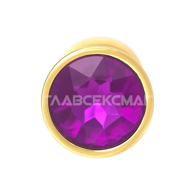 Золотистая анальная пробка с фиолетовым кристаллом - 7 см. Фотография 3.
