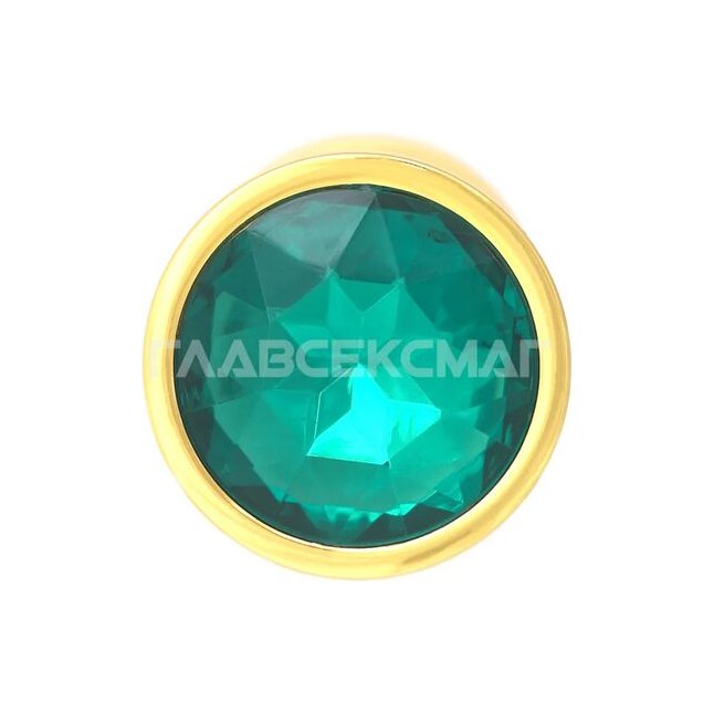 Золотистая анальная пробка с зелёным кристаллом - 7 см. Фотография 3.