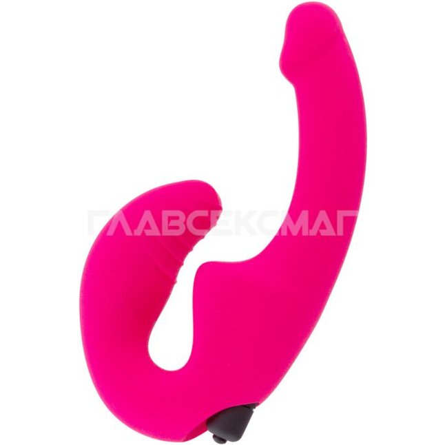Ярко-розовый анатомический страпон с вибрацией. Фотография 2.
