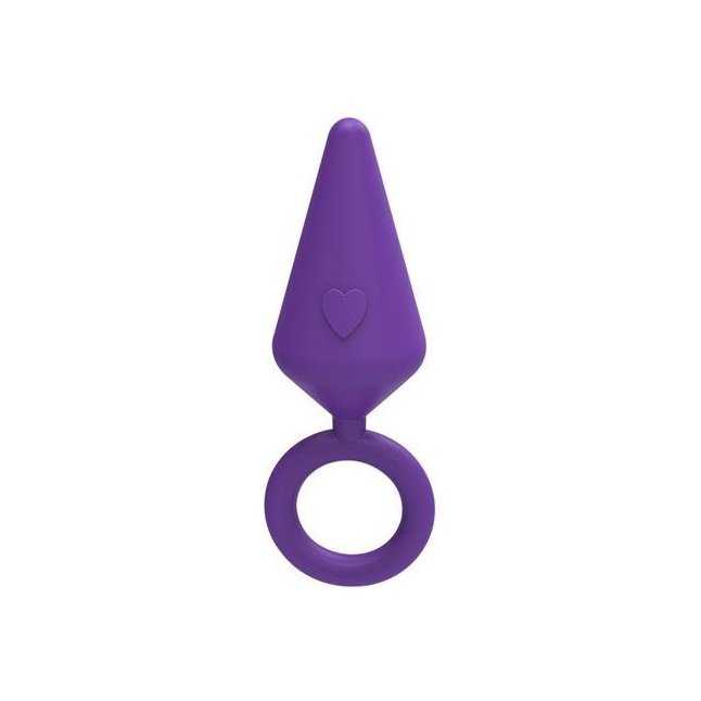 Фиолетовая конусовидная анальная пробка с колечком-ограничителем - 5 см
