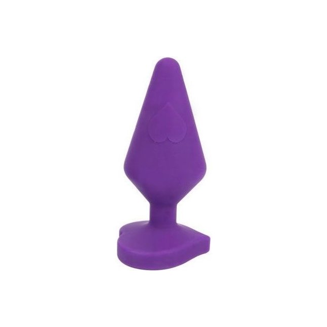 Фиолетовая коническая анальная пробка с сердечком-ограничителем - 10 см