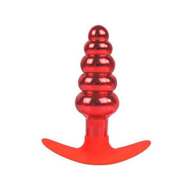 Красная анальная втулка в виде ёлочки - 10,9 см - IRON LOVE