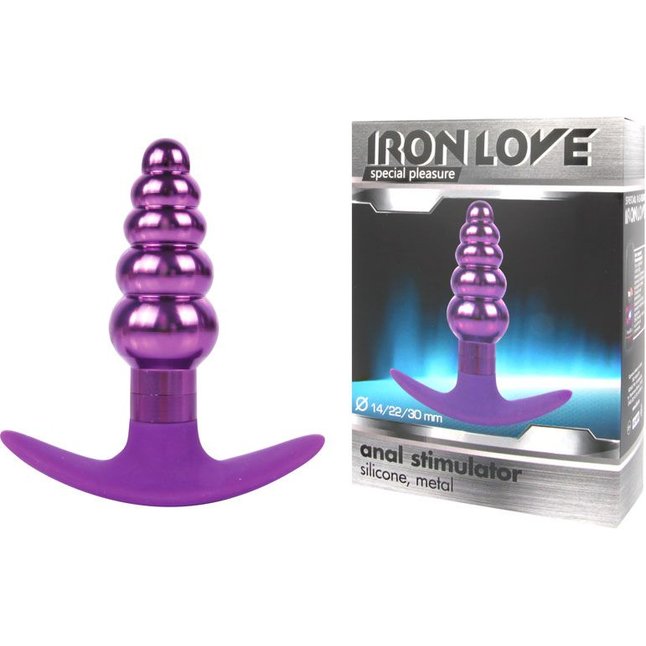 Фиолетовая анальная втулка из металла и силикона - 9,6 см - IRON LOVE. Фотография 2.