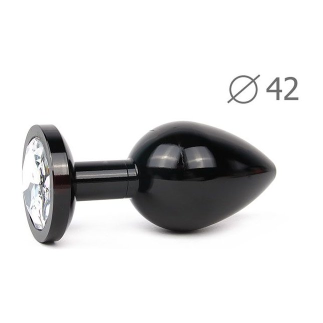 Коническая черная анальная втулка с прозрачным кристаллом - 9,3 см