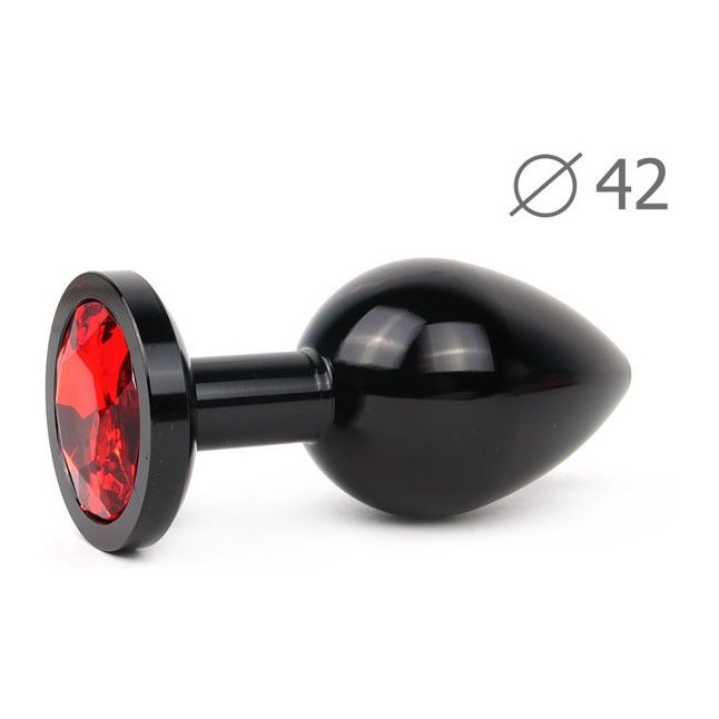 Коническая черная анальная втулка с красным кристаллом - 9,3 см