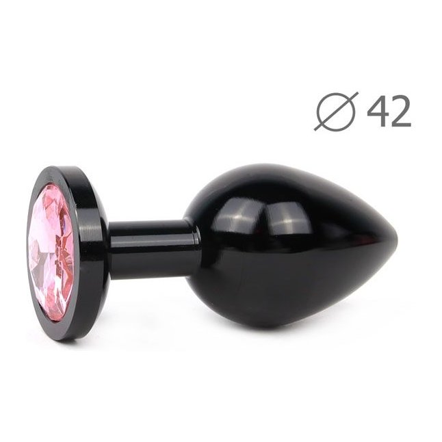 Коническая черная анальная втулка с розовым кристаллом - 9,3 см