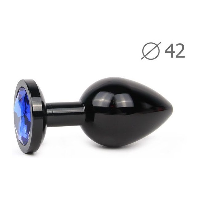 Коническая черная анальная втулка с синим кристаллом - 9,3 см