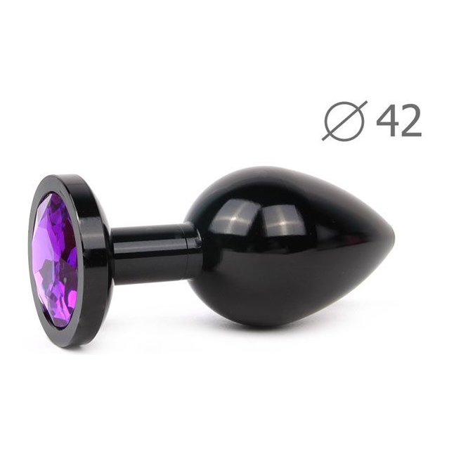 Коническая черная анальная втулка с кристаллом фиолетового - 9,3 см