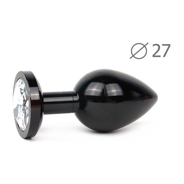 Коническая черная анальная втулка с прозрачным кристаллом - 7 см.