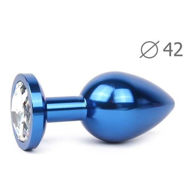 Коническая синяя анальная втулка с прозрачным кристаллом - 9,3 см.