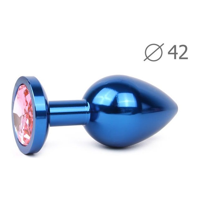 Коническая синяя анальная втулка с розовым кристаллом - 9,3 см.