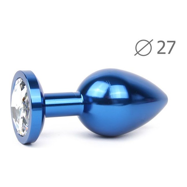 Коническая синяя анальная втулка с прозрачным кристаллом - 7 см