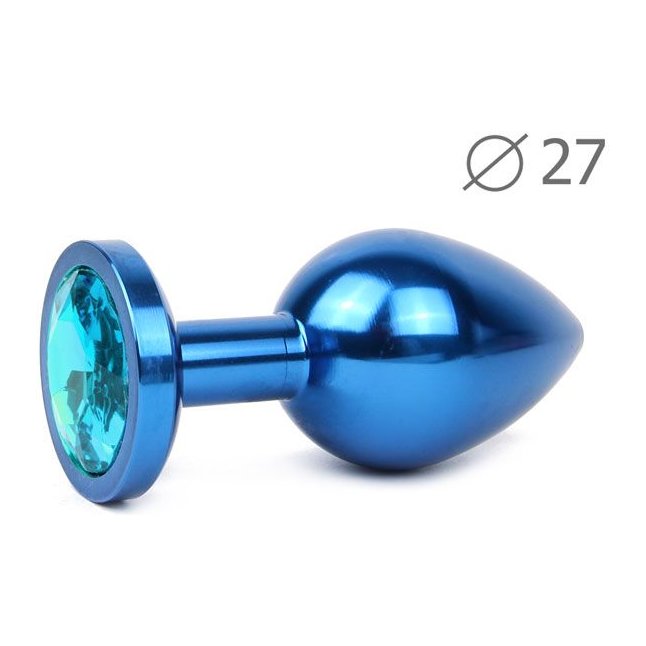 Коническая синяя анальная втулка с голубым кристаллом - 7 см